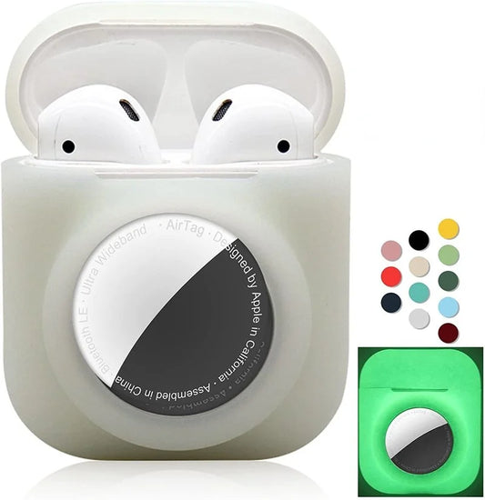 2 In 1 Silicone Protective Skin Cover Compatible with AirPod 1&2 and AirTag, Soft Comprehensive Protective Case (LuminousWhite)
