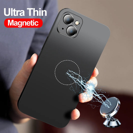 Invisible Magnetic Car Case For iPhone 15 14 13 12 11 Pro Max Ultra Thin Hard Plastic Protection Cover