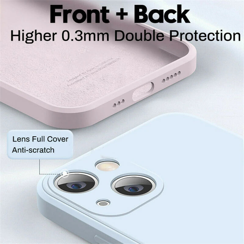 Square Edge Liquid Silicone Case for iPhone 15 14 13 Pro Max Plus Lens Camera Protection Cover