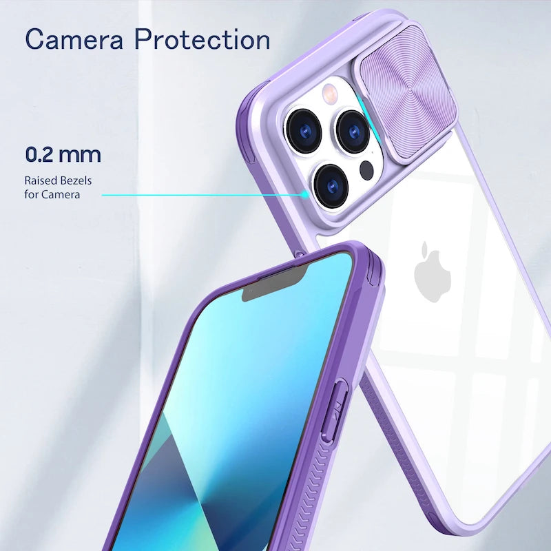 Sliding Camera Protection Phone Case For iPhone 13 14 15 Pro Max Plus SE Lens Push Window Clear Cover