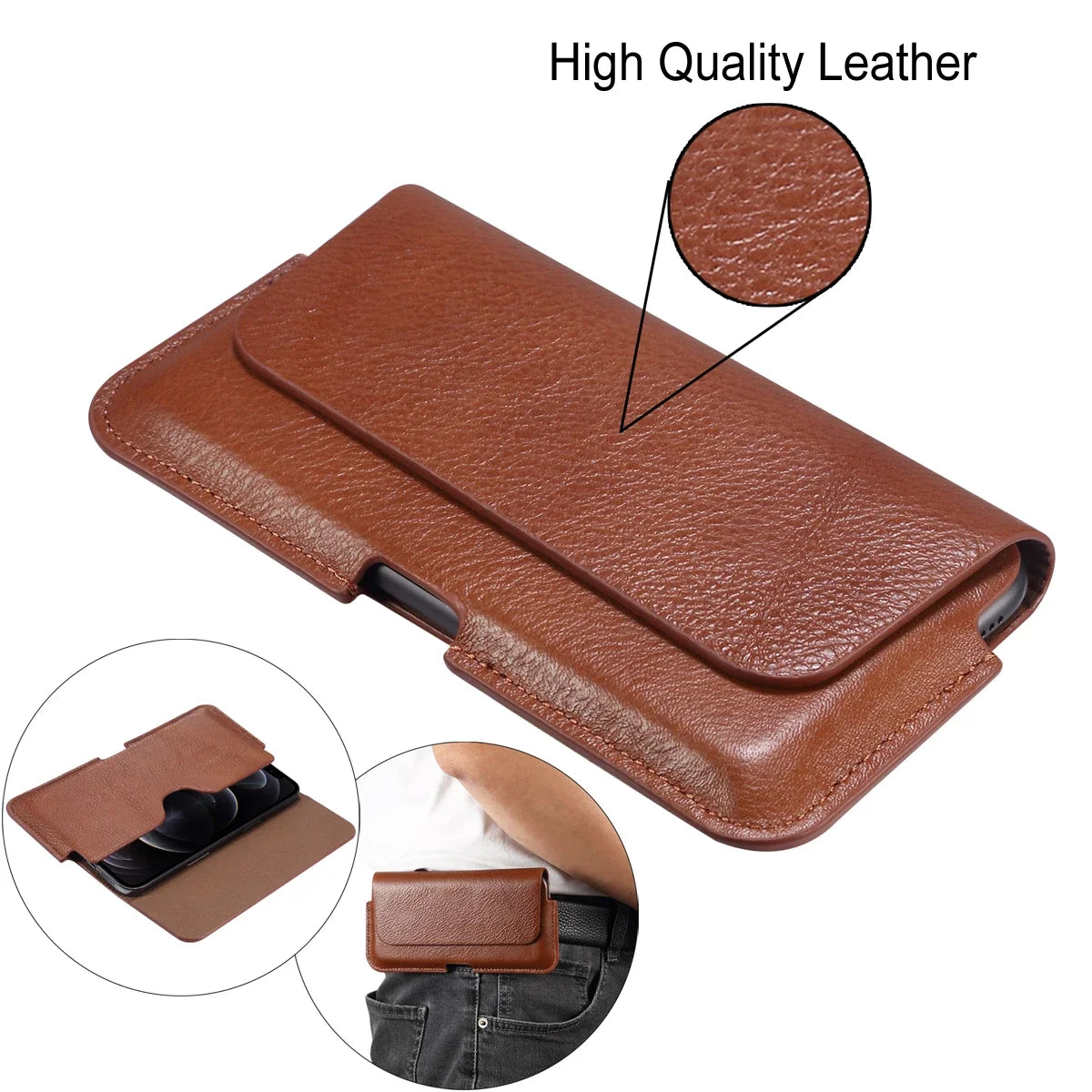 High Grade Leather Case Phone Cover Belt Bag for IPhone 15 14 13 12 Mini 11 Pro 7 8 Plus XR X for Samsung S24 S23 S22 for Huawei