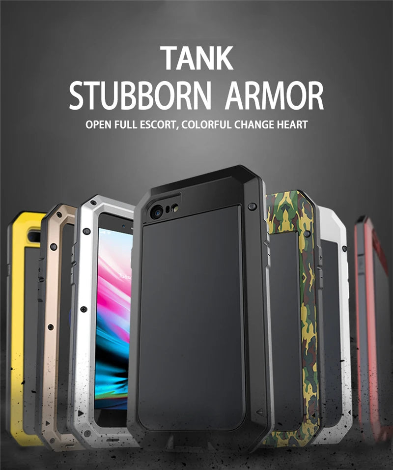 Armor Heavy Duty Protection Case for iPhone 7 8 Plus XR X Xs 11 12 13 Pro Max 14 15 Plus SE SE2 360 Metal Tank Shockproof Cover