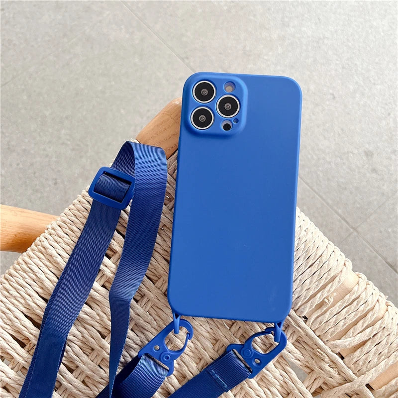 Crossbody Necklace Strap Lanyard Cord Soft Silicon Phone Case For iPhone 15 14 13 Pro Max Plus Back Cover
